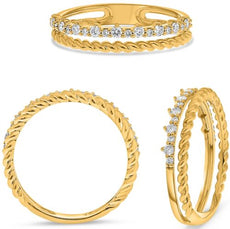 .22CT DIAMOND 14KT YELLOW GOLD 3D ROUND BY THE YARD DOUBLE BAND ROPE FUN RING