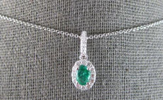 .56CT DIAMOND & AAA COLUMBIAN EMERALD 14KT WHITE GOLD OVAL HALO FLOATING PENDANT