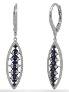 .91CT DIAMOND & AAA SAPPHIRE 14KT WHITE GOLD 3D LEAF LEVERBACK HANGING EARRINGS