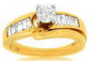 1.08CT DIAMOND 14KT YELLOW GOLD 3D ROUND AND BAGUETTE CLASSIC ENGAGEMENT RING