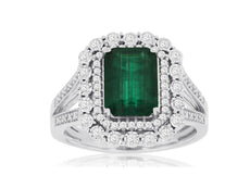 2.33CT DIAMOND & AAA EMERALD 14KT WHITE GOLD 3D FILIGREE SQUARE ANNIVERSARY RING