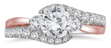 1.25CT DIAMOND 14KT WHITE & ROSE GOLD 3D 3 STONE CRISS CROSS ENGAGEMENT RING