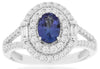 Estate 1.4Ct Diamond & AAA Tanzanite 14Kt White Gold Oval Round & Baguette Classic Ring