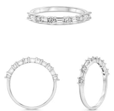 .43CT DIAMOND 14KT WHITE GOLD ROUND & BAGUETTE CLASSIC WEDDING ANNIVERSARY RING