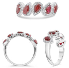 1.58CT DIAMOND & AAA RUBY 14KT WHITE GOLD PEAR SHAPE & ROUND 5 STONE HALO RING