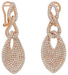 LARGE 5.03CT DIAMOND 18KT ROSE GOLD TEAR DROP LOVE KNOT CLIP ON HANGING EARRINGS