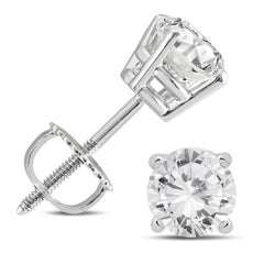 1.5CT DIAMOND 14KT WHITE GOLD 3D CLASSIC ROUND 4 PRONG SCREWBACK STUD EARRINGS