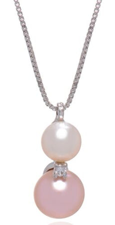 .01CT DIAMOND & AAA WHITE & PINK SOUTH SEA PEARL 18K WHITE GOLD FLOATING PENDANT