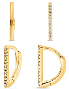 .05CT DIAMOND 14KT YELLOW GOLD 3D CLASSIC ROUND BAR LEVERBACK HANGING EARRINGS