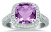 1.72CT DIAMOND & AMETHYST 14KT WHITE GOLD CUSHION & ROUND SQUARE HALO FUN RING