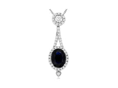 1.80CT DIAMOND & AAA SAPPHIRE 14KT WHITE GOLD 3D OVAL TEAR DROP FLOATING PENDANT