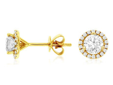 ESTATE 1.0CT DIAMOND 14KT YELLOW GOLD 3D SOLITAIRE HALO MARTINI STUD EARRINGS