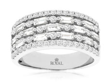 1.20CT DIAMOND 14KT WHITE GOLD 3D ROUND & BAGUETTE SHARED PRONG ANNIVERSARY RING