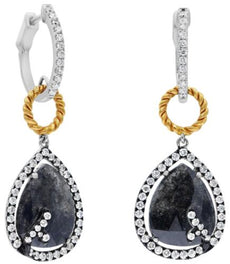 LARGE 5.73CT WHITE & ICE DIAMOND 18KT WHITE YELLOW & BLACK GOLD HANGING EARRINGS