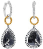 LARGE 5.73CT WHITE & ICE DIAMOND 18KT WHITE YELLOW & BLACK GOLD HANGING EARRINGS