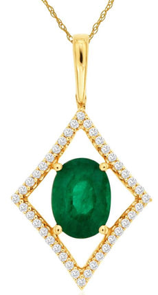 1.25CT DIAMOND & AAA EMERALD 14KT YELLOW GOLD OVAL & ROUND GEOMETRICAL PENDANT