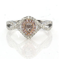 .59CT WHITE & PINK DIAMOND 18K WHITE & ROSE GOLD 3D HEART SHAPE ENGAGEMENT RING