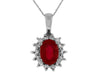 1.15CT DIAMOND & AAA RUBY 14K WHITE GOLD 3D OVAL & ROUND FLOWER FLOATING PENDANT