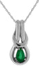 ESTATE .22CT AAA EMERALD 14KT WHITE GOLD SOLITAIRE PEAR SHAPE LOVE KNOT PENDANT