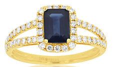 1.5CT DIAMOND & AAA SAPPHIRE 14K YELLOW GOLD EMERALD CUT & ROUND ENGAGEMENT RING