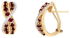 1.21CT DIAMOND & AAA RUBY 14K YELLOW GOLD MULTI ROW CRISS CROSS CLIP ON EARRINGS