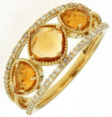1.58CT DIAMOND & AAA CITRINE 14K YELLOW GOLD ROUND CUSHION & PEAR SHAPE FUN RING