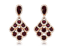 3.3CT DIAMOND & AAA RUBY 14KT ROSE GOLD 3D MULTI LEAF TEAR DROP HANGING EARRINGS