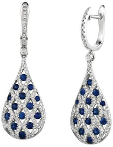 2.20CT DIAMOND & AAA SAPPHIRE 14KT WHITE GOLD 3D TEAR DROP LEVERBACK EARRINGS