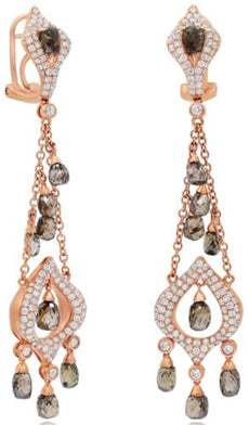 LARGE 11.74CT WHITE & CHOCOLATE FANCY DIAMOND 18KT ROSE GOLD CHANDELIER EARRINGS