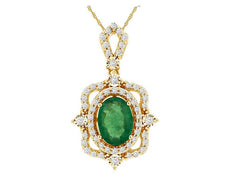 .95CT DIAMOND & AAA EMERALD 14K YELLOW GOLD ROUND & OVAL SQUARE FLOATING PENDANT