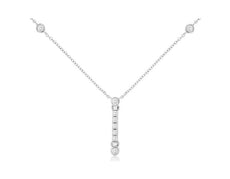 .20CT DIAMOND 14KT WHITE GOLD ROUND & BAGUETTE BY THE YARD BAR LARIAT NECKLACE