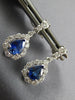 Estate 2.03Ct Diamond & Aaa Sapphire 18K White Gold 3D Round Tear Drop Hanging Earrings