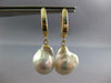 LARGE AAA SOUTH SEA PEARL 14KT YELLOW GOLD 3D CLASSIC LEVERBACK HANGING EARRINGS