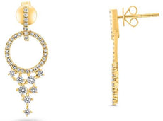 ESTATE .53CT DIAMOND 14KT YELLOW GOLD ROUND CLUSTER FLORAL FUN HANGING EARRINGS