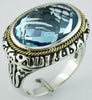 LARGE 12.0CT AAA BLUE TOPAZ 14KT YELLOW GOLD & 925 SILVER OVAL FILIGREE FUN RING