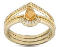 .52CT DIAMOND & AAA CITRINE 14KT YELLOW GOLD PEAR SHAPE & ROUND FRIENDSHIP RING