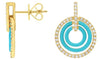 .32CT DIAMOND & TURQUOISE ENAMEL 14KT YELLOW GOLD 3D MULTI CIRCULAR FUN EARRINGS