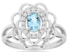 .53CT DIAMOND & AAA AQUAMARINE 14KT WHITE GOLD 3D OVAL & ROUND FLOWER LOVE RING