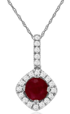 .63CT DIAMOND & AAA RUBY 14K WHITE GOLD SQUARE HALO GEOMETRICAL FLOATING PENDANT