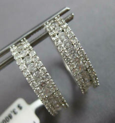 ESTATE LARGE 1.94CT DIAMOND 14KT WHITE GOLD 3 ROW FILGREE HOOP HANGING EARRINGS