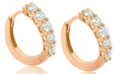 1.0CT DIAMOND 18KT ROSE GOLD 3D ROUND SHARED PRONG HUGGIE HOOP HANGING EARRINGS
