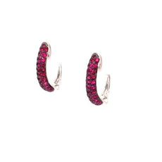 ESTATE .66CT AAA RUBY 18KT WHITE GOLD 3D CLASSIC 3 ROW HUGGIE HANGING EARRINGS