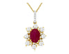 1.37CT DIAMOND & AAA RUBY 14KT YELLOW GOLD OVAL & ROUND FLOWER FLOATING PENDANT