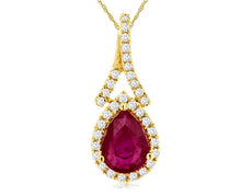 .90CT DIAMOND & AAA RUBY 14KT YELLOW GOLD PEAR SHAPE & ROUND TEAR DROP PENDANT