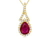 .90CT DIAMOND & AAA RUBY 14KT YELLOW GOLD PEAR SHAPE & ROUND TEAR DROP PENDANT