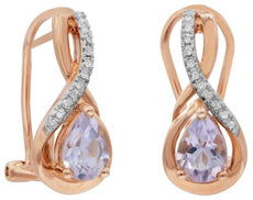 1.27CT DIAMOND & AAA AMETHYST 14KT ROSE GOLD ROUND & PEAR SHAPE CLIP ON EARRINGS