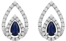 0.81CT DIAMOND & AAA SAPPHIRE 14KT WHITE GOLD 3D PEAR SHAPE & ROUND STUD EARRINGS