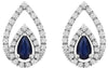 0.81CT DIAMOND & AAA SAPPHIRE 14KT WHITE GOLD 3D PEAR SHAPE & ROUND STUD EARRINGS