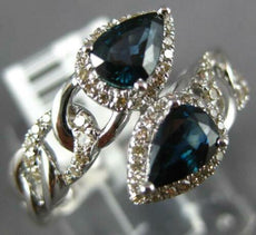 .99CT DIAMOND & AAA SAPPHIRE 14KT WHITE GOLD PEAR SHAPE & ROUND CRISS CROSS RING