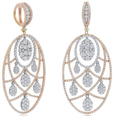 LARGE 9.42CT DIAMOND 18KT WHITE & ROSE GOLD OVAL CHANDELIER FUN HANGING EARRINGS